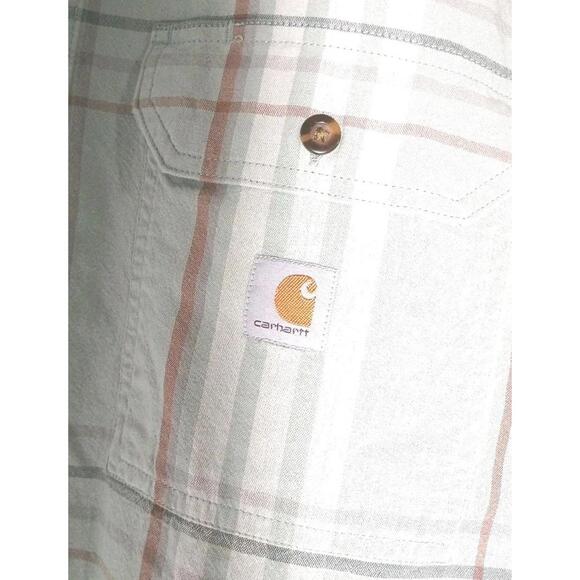 Carhartt Button Shirt Men's Small Short Sleeve Loose Fit Green Plaid - Picture 5 of 7